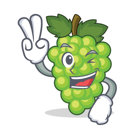Two finger green grapes character cartoon vector illustrationのイラスト素材