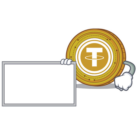 With board Tether coin character cartoonのイラスト素材