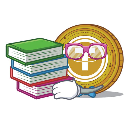 Student with book Tether coin mascot cartoon vector illustrationのイラスト素材