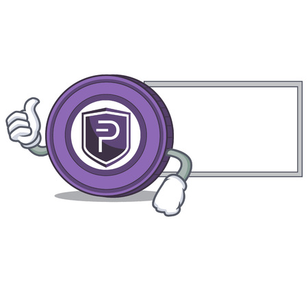 Thumbs up with board Pivx coin character cartoon vector illustrationのイラスト素材