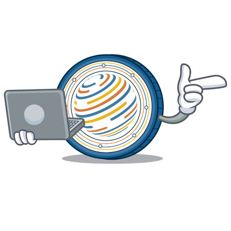 With laptop factom coin character cartoon vector illustrationのイラスト素材