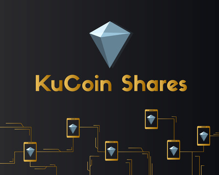 KuCoin Shares cryptocurrency on dark concept background vector illustrationのイラスト素材
