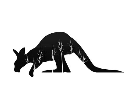 Silhouette of a kangaroo with pine forest illustration.のイラスト素材