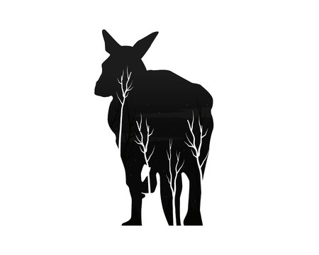 silhouette of a kangaroo with pine forest Vector illustration.のイラスト素材