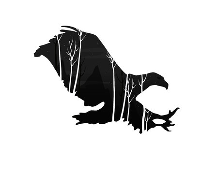 silhouette of an eagle with pine forest Vector illustration.のイラスト素材