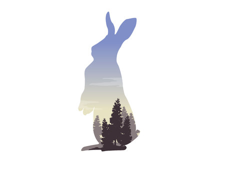 Silhouette of a rabbit with landscape insideのイラスト素材