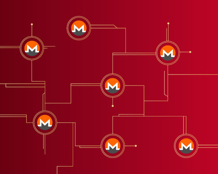 Cryptocurrency monero on red background collection vector illustrationのイラスト素材