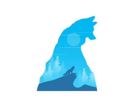 Silhouette of fox in the hill landscape.のイラスト素材