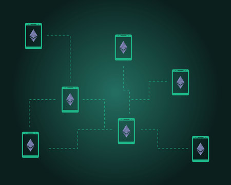 Ethereum Classic blockchain connected background vector illustrationのイラスト素材