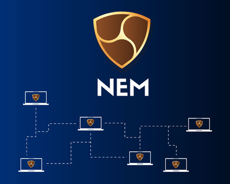 Cryptocurrency Nem blockchain networking background vector illustrationのイラスト素材