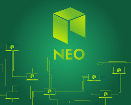 Cryptocurrency NEO circuit style on green backgroundのイラスト素材