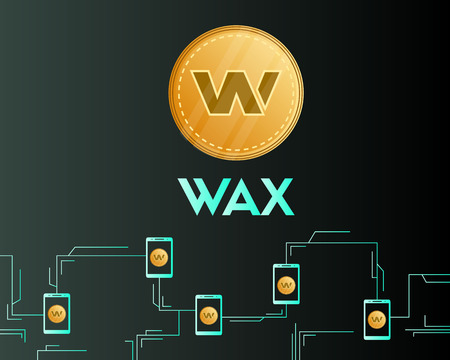 Blockchain wax cryptocurrency on dark backgroundのイラスト素材
