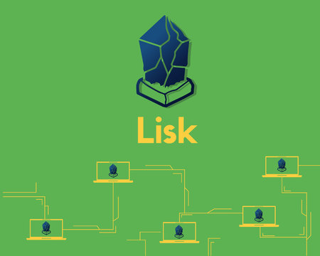Cryptocurrency lisk technology on green background vector illustrationのイラスト素材
