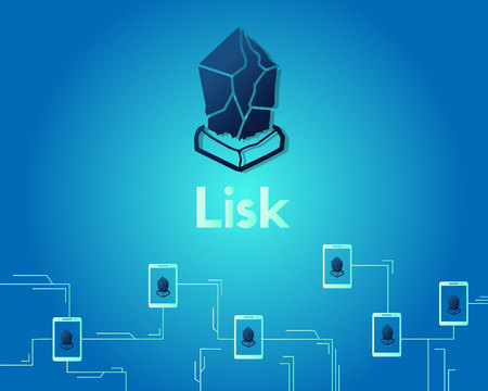 Cryptocurrency lisk technology circuit on blue background vector illustrationのイラスト素材