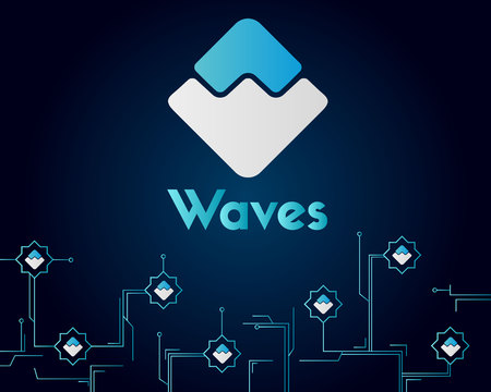 Waves blockchain circuit network style backgroundのイラスト素材