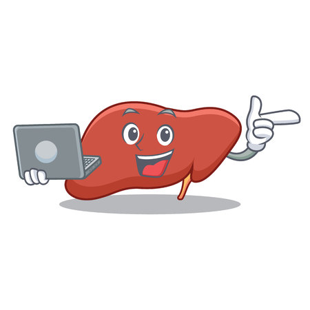 With laptop liver character cartoon style Vector illustration.のイラスト素材