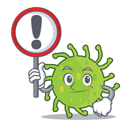 With sign green bacteria character cartoonのイラスト素材
