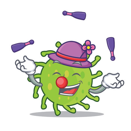 Juggling green bacteria mascot cartoonのイラスト素材