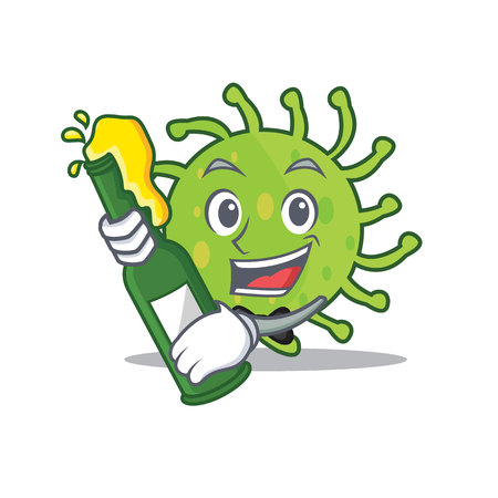 Green bacteria mascot cartoon holding a beerのイラスト素材