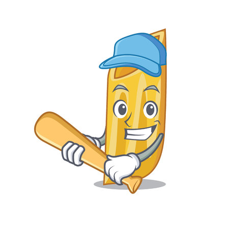 Playing baseball penne pasta character cartoon vector illustrationのイラスト素材