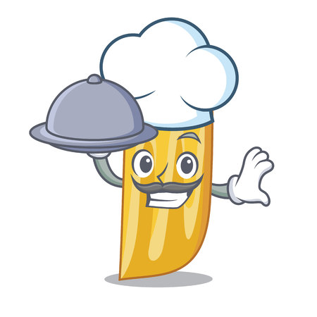 Chef with food penne pasta character cartoon vector illustrationのイラスト素材