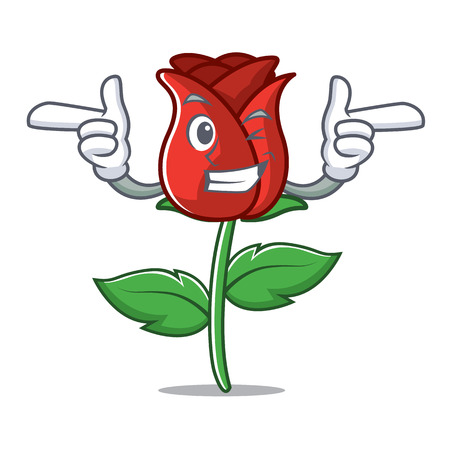 Wink red rose character cartoon Vector illustration.のイラスト素材