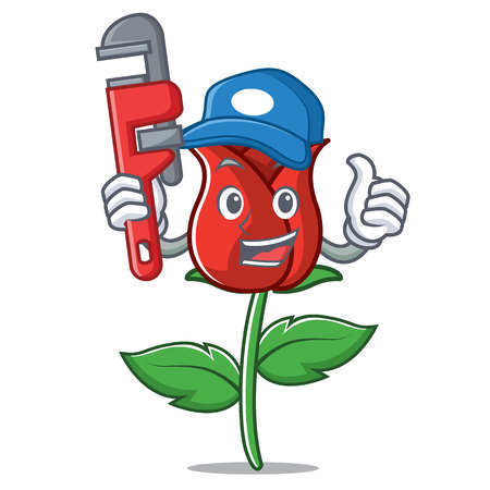 Plumber red rose mascot cartoonのイラスト素材