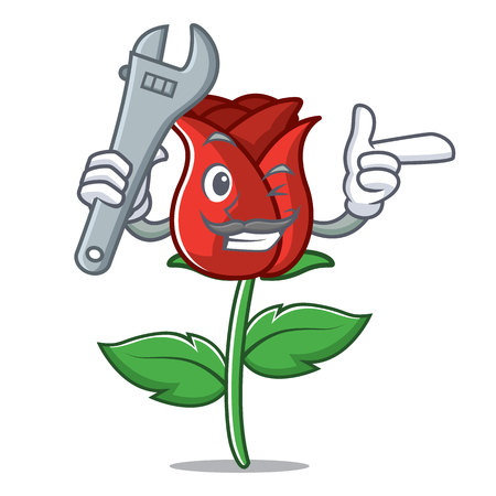 Mechanic red rose mascot cartoonのイラスト素材