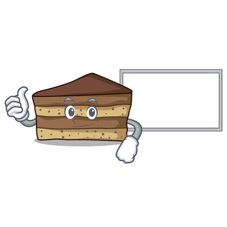 Thumbs up with board tiramisu character cartoon style vector illustrationのイラスト素材
