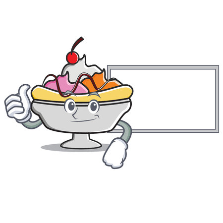 Thumbs up with board banana split character cartoon vector illustrationのイラスト素材