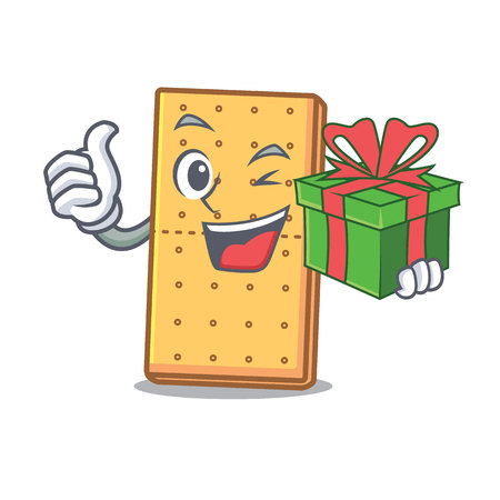 With gift graham cookies mascot cartoon vector illustrationのイラスト素材