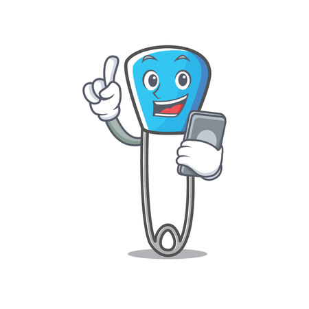 With phone safety pin character cartoon vector illustrationのイラスト素材
