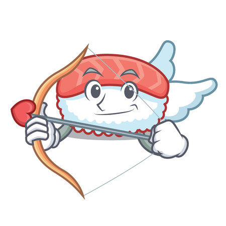 Cupid sushi salmon character cartoon vector illustrationのイラスト素材
