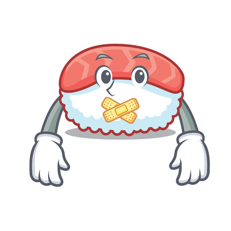 Silent sushi salmon mascot cartoon vector illustrationのイラスト素材