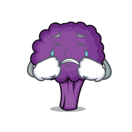 Crying purple broccoli mascot cartoon vector illustrationのイラスト素材