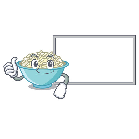 Thumbs up with board rice bowl character cartoon vector illustrationのイラスト素材