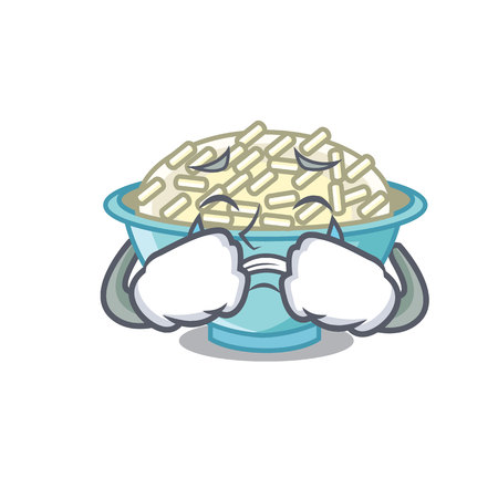 Crying rice bowl mascot cartoon vector illustrationのイラスト素材
