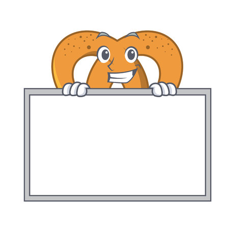 Grinning with board pretzel character cartoon style vector illustrationのイラスト素材