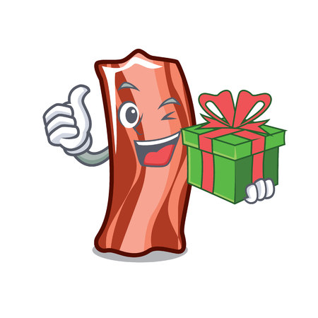 With gift ribs mascot cartoon style vector illustrationのイラスト素材