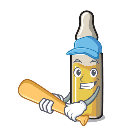 Playing baseball ampoule character cartoon style vector illustrationのイラスト素材