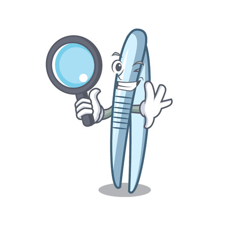 Detective tweezers character cartoon style vector illustrationのイラスト素材