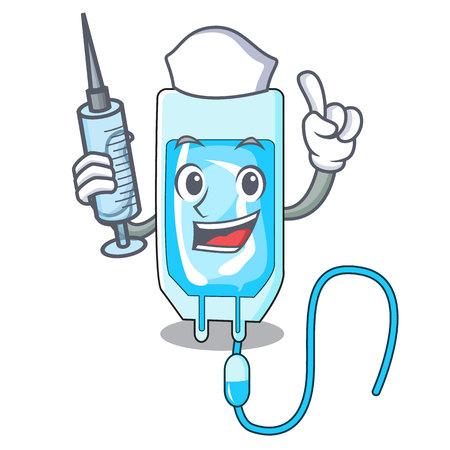 Nurse infusion bottle character cartoon vector illustrationのイラスト素材