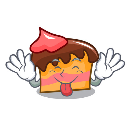 Tongue out sponge cake mascot cartoon vector illustrationのイラスト素材