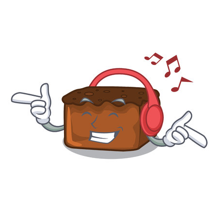 Listening music brownies mascot cartoon style vector illustrationのイラスト素材