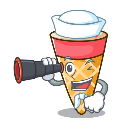 Sailor with binocular ice cream tone mascot cartoonのイラスト素材