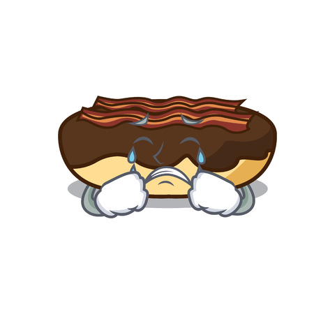 Crying maple bacon bar mascot cartoon vector illustrationのイラスト素材