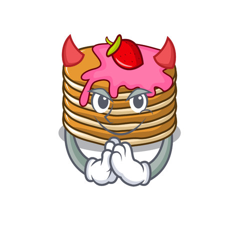 Devil pancake with strawberry mascot cartoon vector illustrationのイラスト素材