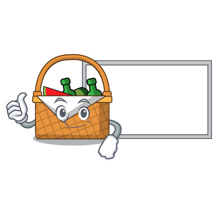 Thumbs up with board picnic basket character cartoon vector illustrationのイラスト素材