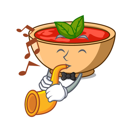 With trumpet tomato soup character cartoon vector illustrationのイラスト素材