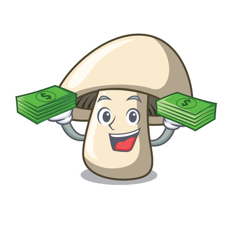 With money bag champignon mushroom mascot cartoon vector illustrationのイラスト素材